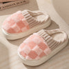 Plaid Plush Slippers Women's Indoor Plush Home Slippers Soft Sole Thick Non-Slip Warm House Shoes Couple Autumn And Winter