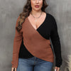 Women's Top Women's Color Contrast Patchwork Deep V Cross Sexy Sweater