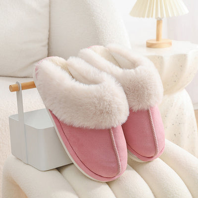 Winter Warm Plush Home Slippers Indoor Fur Slippers Women Soft Lined Cotton Shoes Comfy Non-Slip Bedroom Fuzzy House Shoes Women Couple