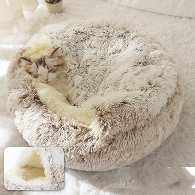 2 In 1 Dog And Cat Bed Pet Winter Bed Round Plush Warm Bed House Soft Long Plush Pets Bed