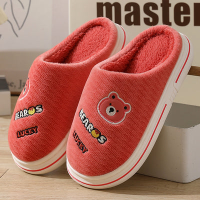Cartoon Bear Plush Slippers For Women Autumn And Winter Warm Home Shoes Couple Thick-sole Non-slip Fashion Furry Slipper Men