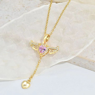 Cupid Heart Angel Wings Tassel Necklace Clavicle Chain Women Jewelry Gift Valentine's Day