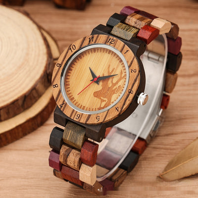 Classic Women's Colorful Elk Quartz Wooden Watch