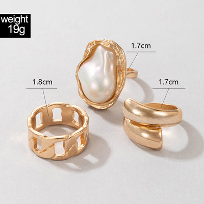 Irregular Geometric Ring Diamond Wings Asymmetric C- Shaped Ring 3-piece Set