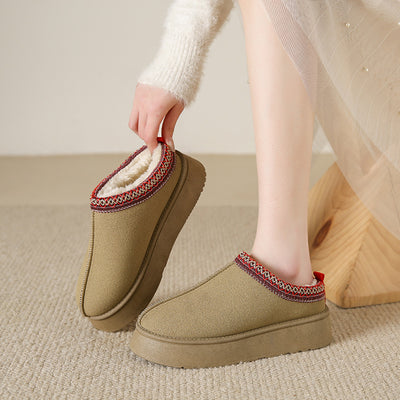 Baotou Plush Half Slippers Home Snow Boots Women's Fleece Warm Thick Bottom Cotton Shoes Ankle Flats