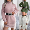 Winter Turtleneck Long Sweater Dress With Button Design Leisure Clinch Long Sleeve Base Sweater Women
